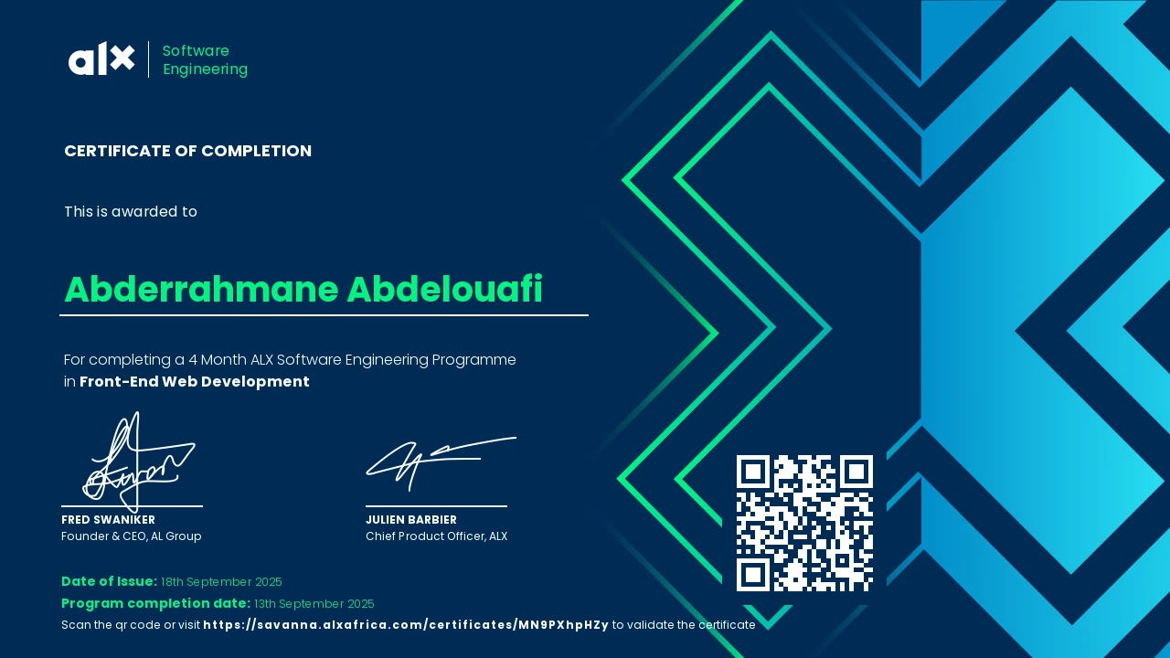 ALX SE : Front-End Web Development Certificate